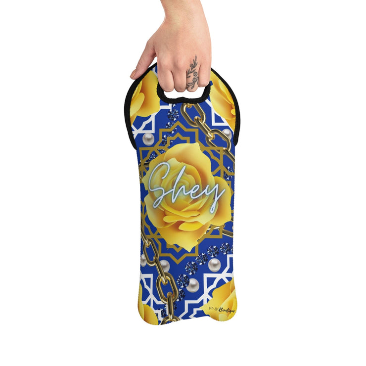 Blue and Gold Personalized Wine Tote Bag