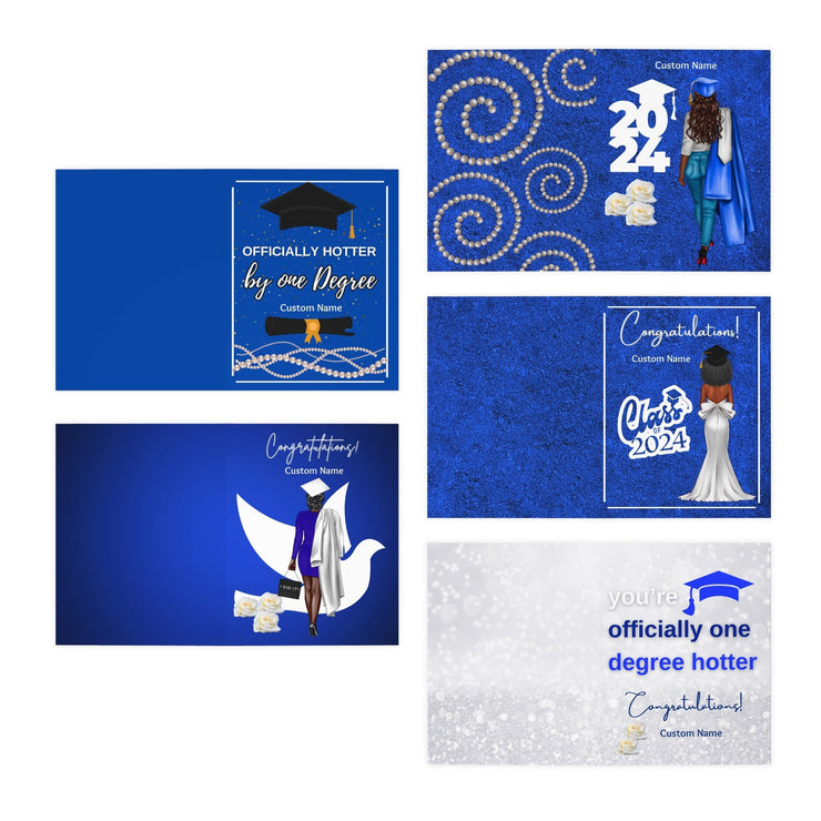 Custom Graduation Blue and White Multi-Design Greeting Cards (5-Pack)