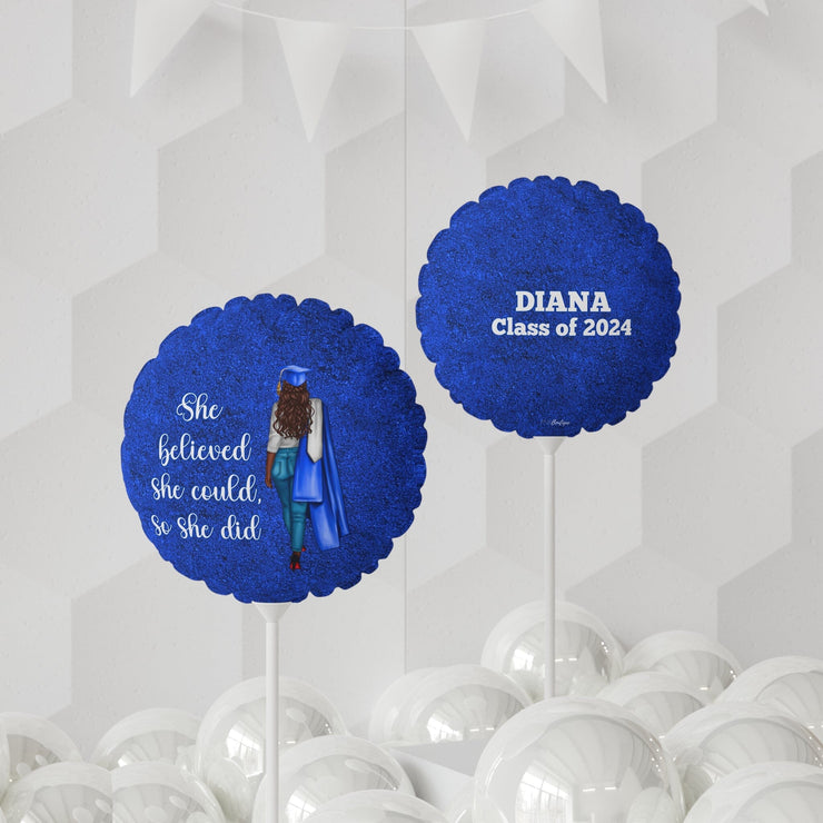 Personalized Blue and White  Graduation Mylar Balloons 11"