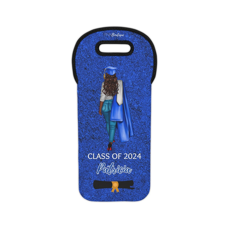 Personalized Blue and White Graduation Wine Tote