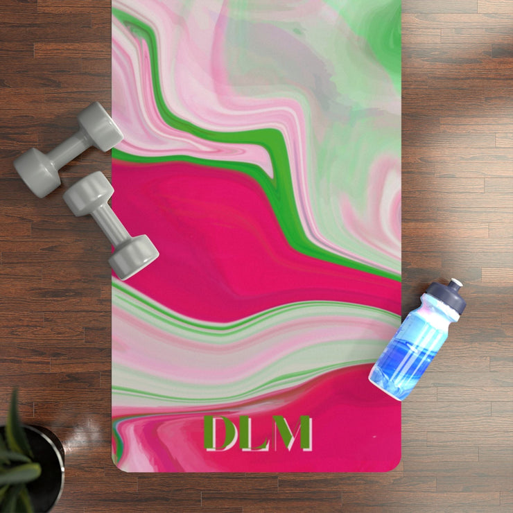 Watercolor  Pink and Green Personalized Rubber Yoga Mat