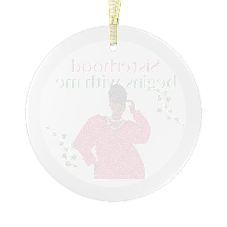 Sisterhood Begins with Me Pink and Green Glass Ornament