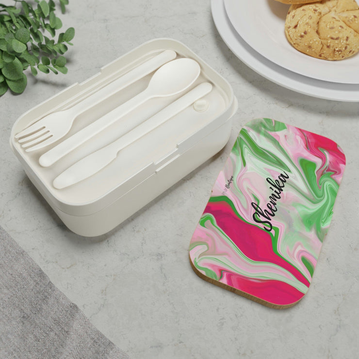 PNK Pink & Green Watercolor Personalized Bento Lunch Box