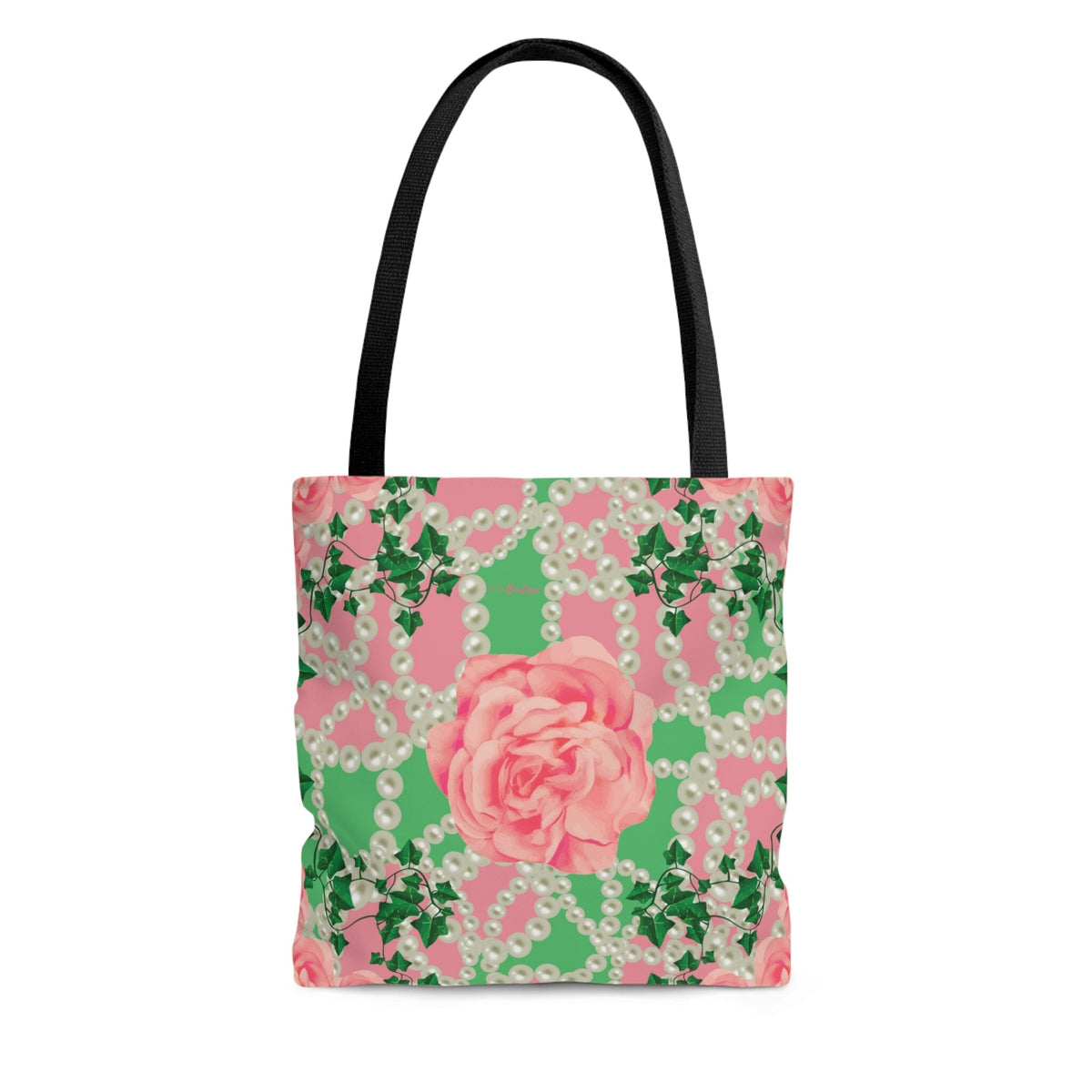 Gray and pink tote bag. main image 1