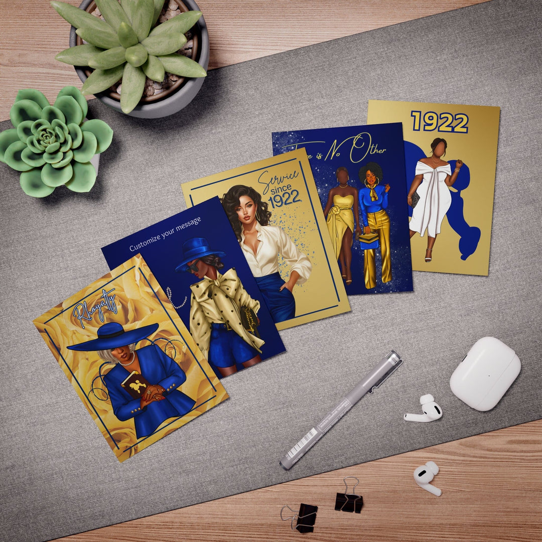 Blue and Gold Multi-Design Greeting Cards (5-Pack)