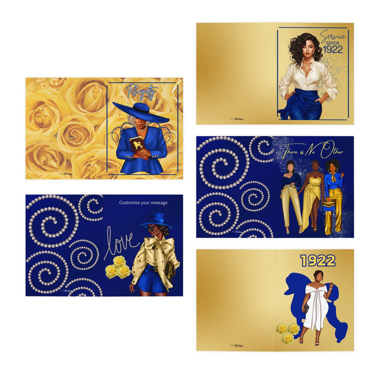 Blue and Gold Multi-Design Greeting Cards (5-Pack)