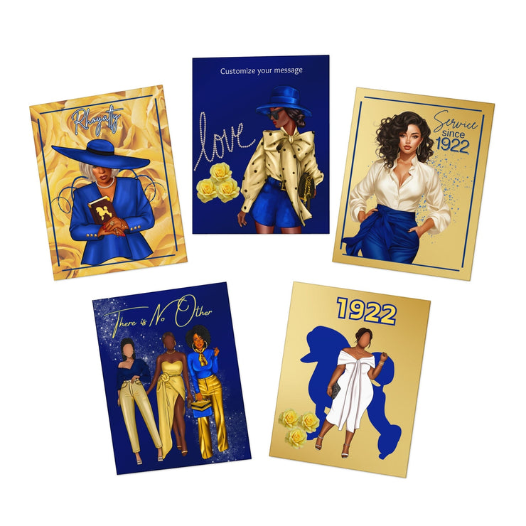 Blue and Gold Multi-Design Greeting Cards (5-Pack)