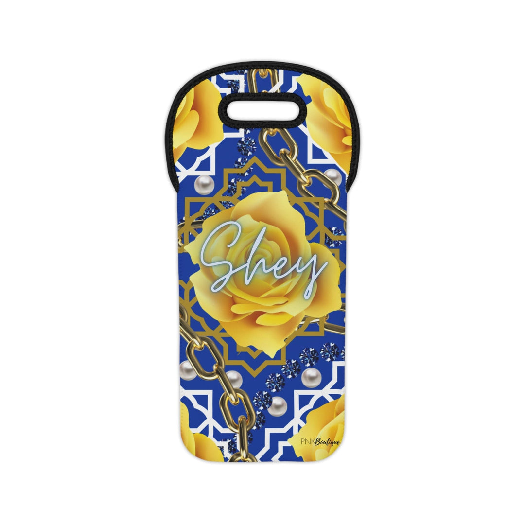 Blue and Gold Personalized Wine Tote Bag