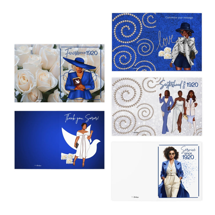 Blue and White Multi-Design Greeting Cards (5-Pack)