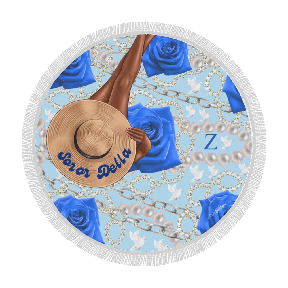 Blue and White Personalized Round Beach Towel