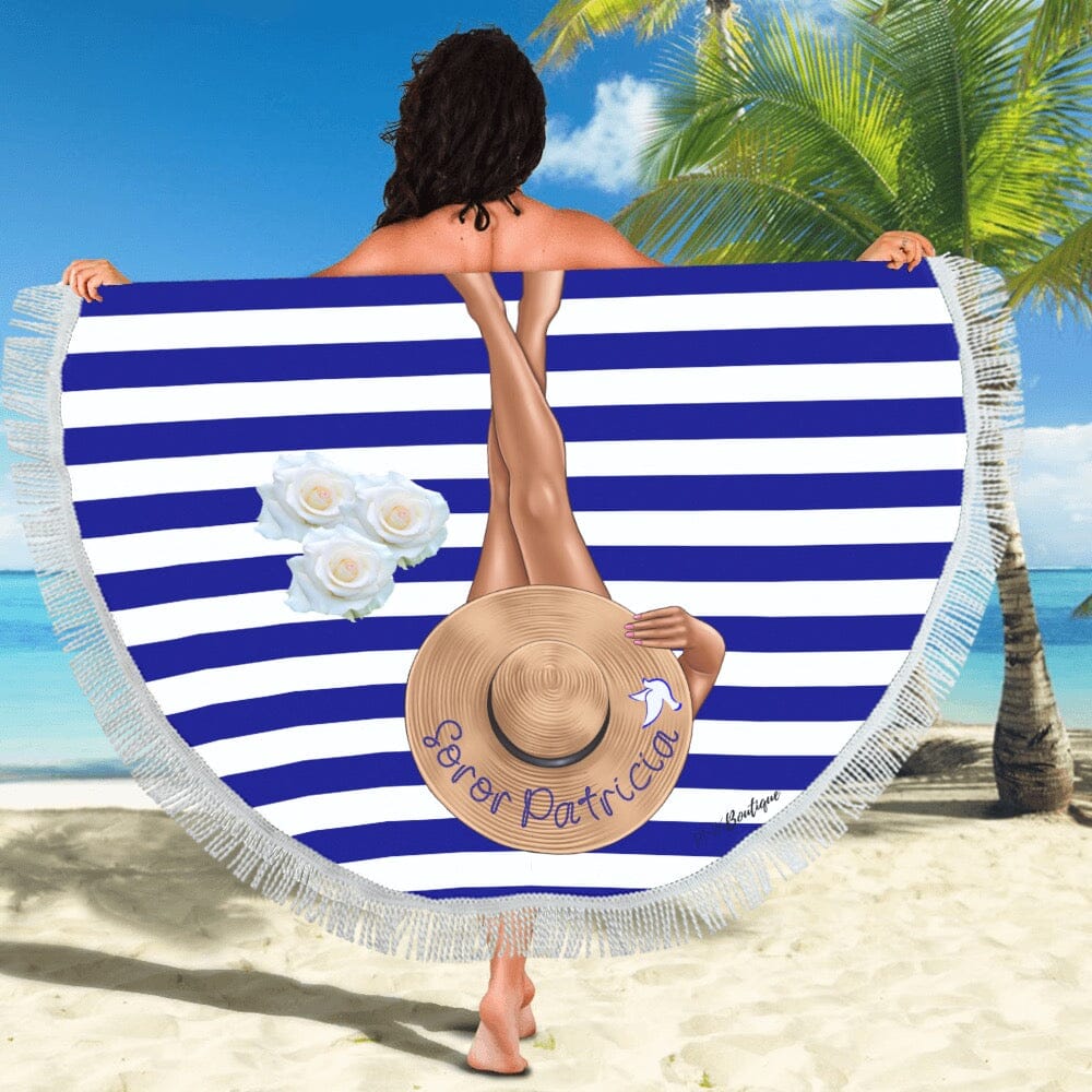 Blue and White Personalized Round Beach Towel