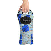 Blue and White Personalized Wine Tote Bag