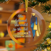 Class of 2023 Personalized Blue and Gold Glass Ornament