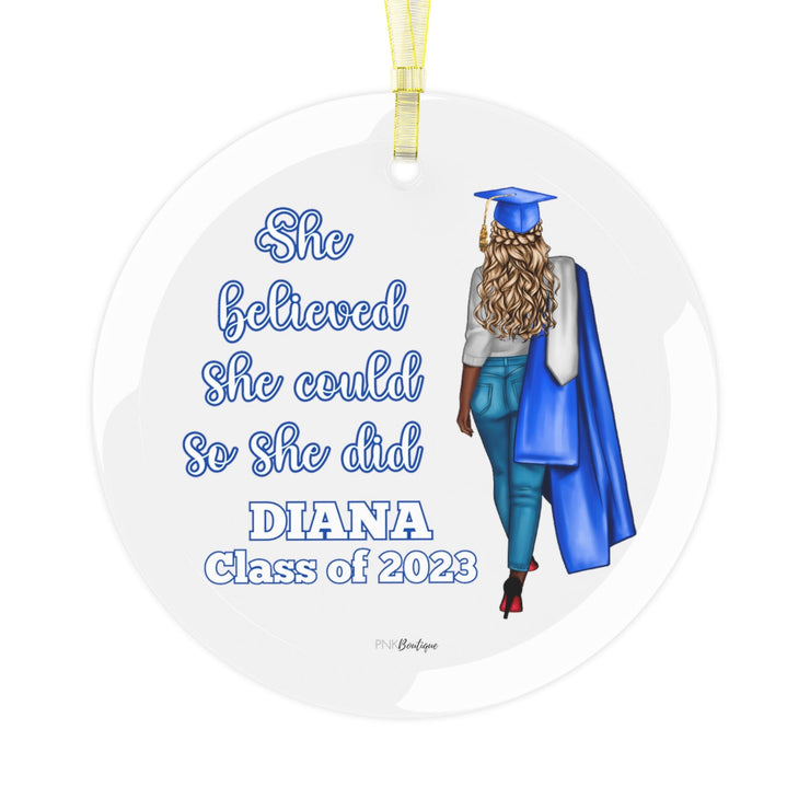 Class of 2023 Personalized Blue and White Glass Ornament
