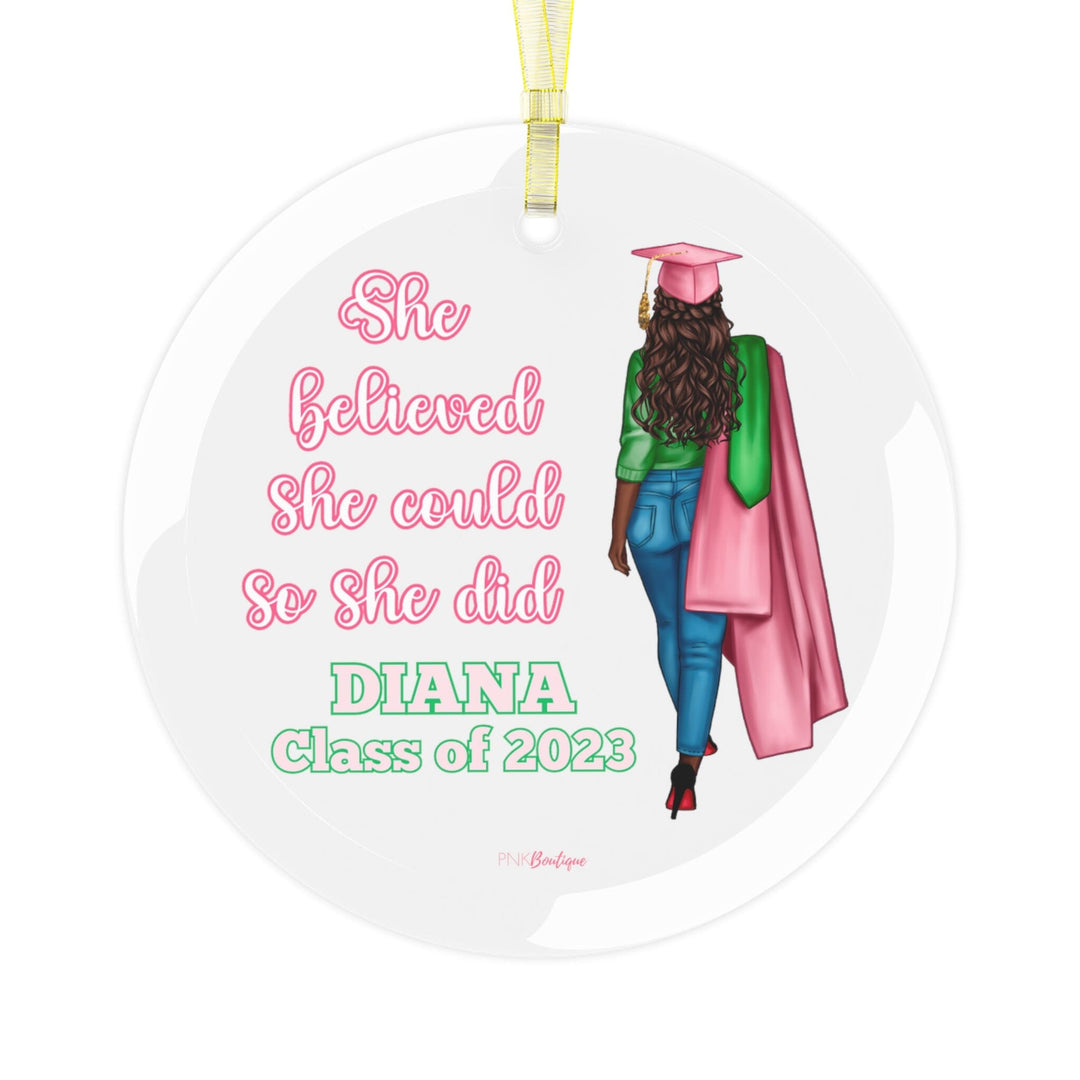 Class of 2024 Graduation Pink and Green Glass Ornament