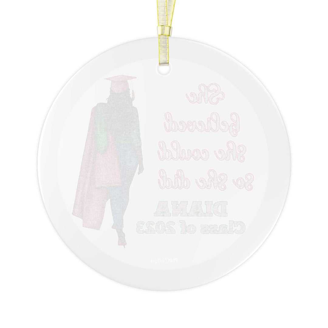 Class of 2024 Graduation Pink and Green Glass Ornament