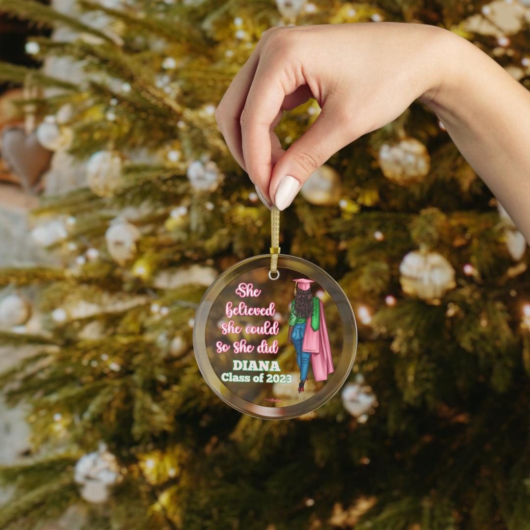 Class of 2024 Graduation Pink and Green Glass Ornament