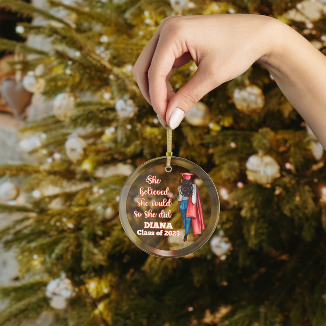 Class of 2023 Personalized Red and White Glass Ornament