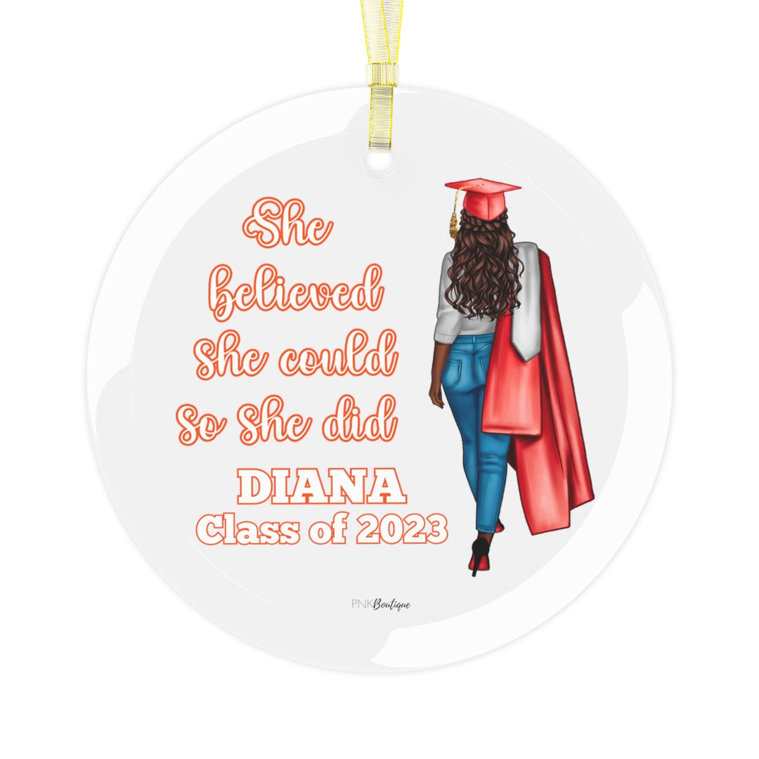 Class of 2023 Personalized Red and White Glass Ornament