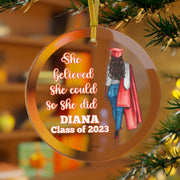 Class of 2023 Personalized Red and White Glass Ornament