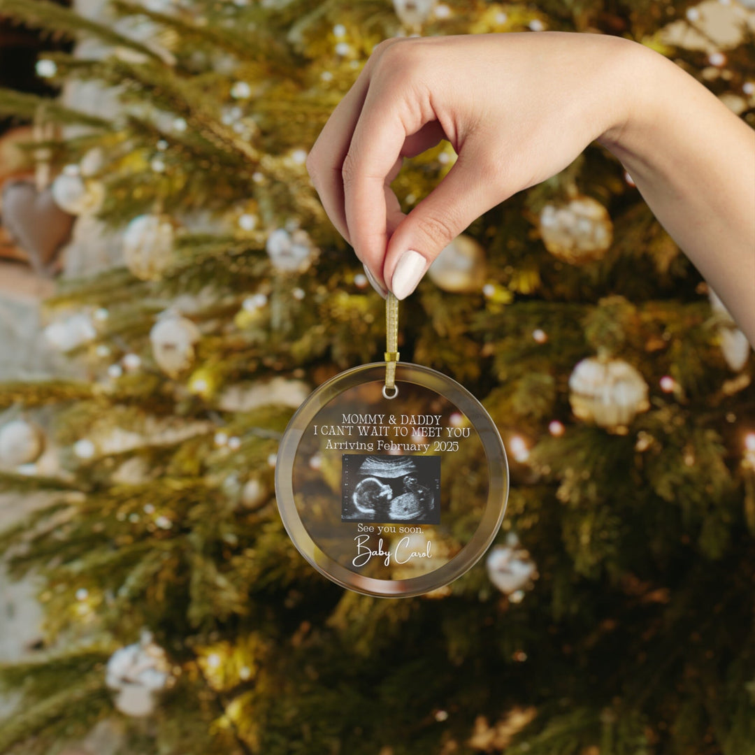 Custom Baby Coming Christmas Glass Ornament