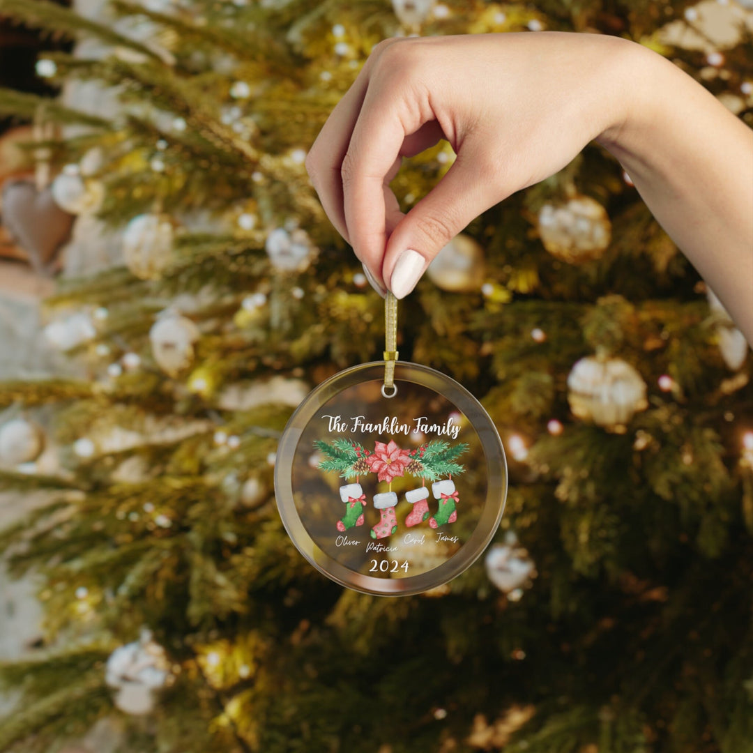 Custom Family Name Christmas Glass Ornament 2024