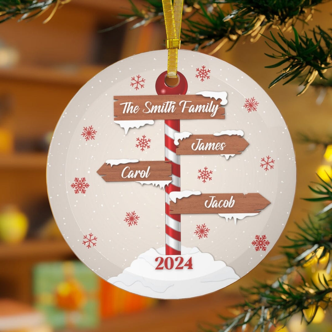 Custom Family Name Christmas Glass Ornament 2024