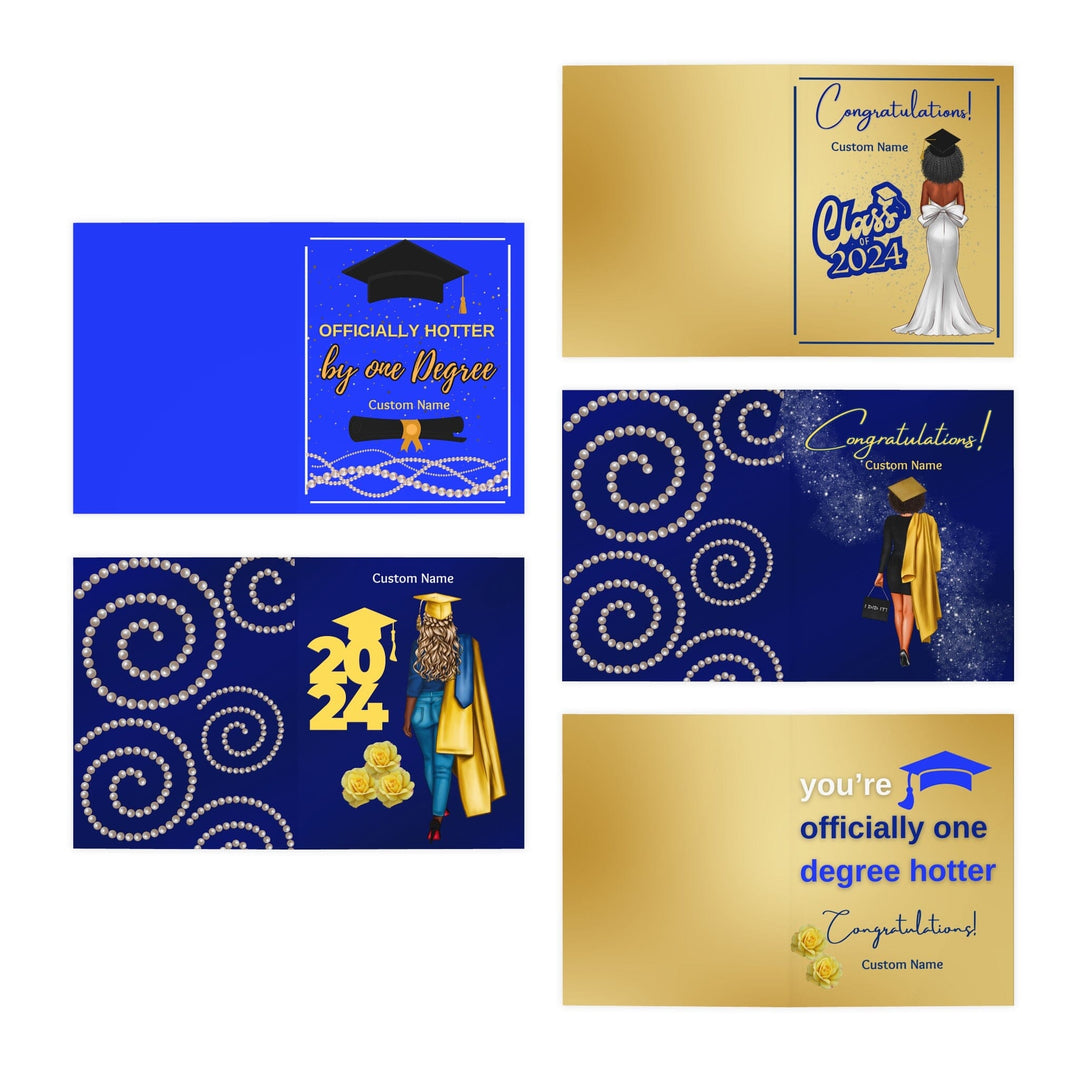 Custom Graduation Blue and Gold Multi-Design Greeting Cards (5-Pack)