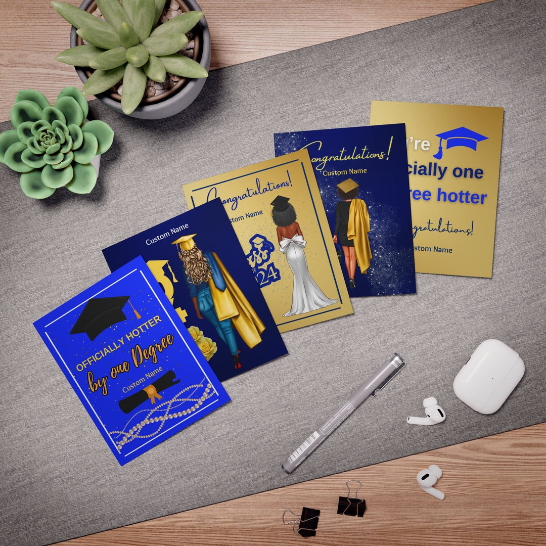 Custom Graduation Blue and Gold Multi-Design Greeting Cards (5-Pack) PNK Boutique Custom Graduation Blue and Gold Multi-Design Greeting Cards (5-Pack) PNK Boutique