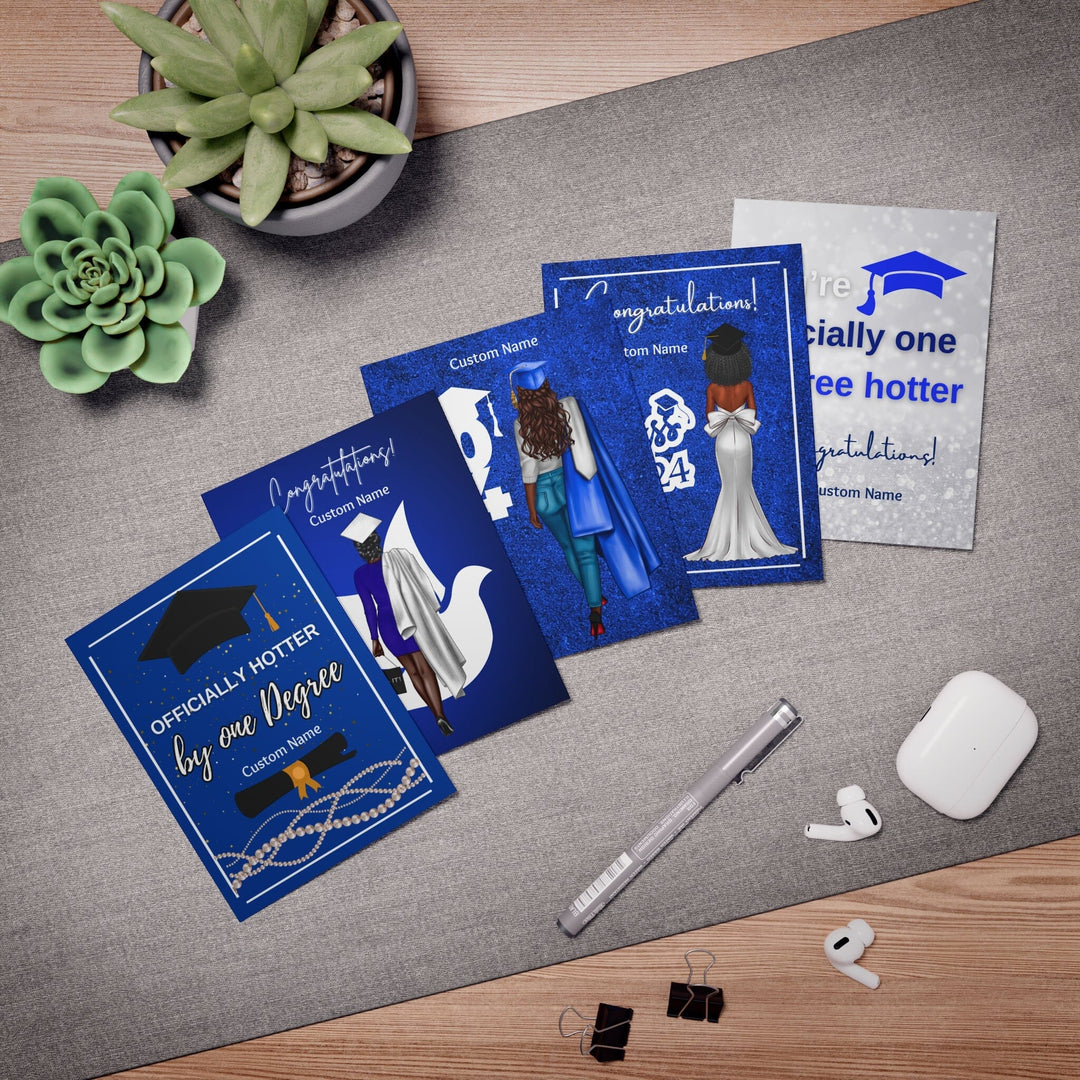 custom grad cards Custom Graduation Blue and White Multi-Design Greeting Cards (5-Pack) – PNK Boutique