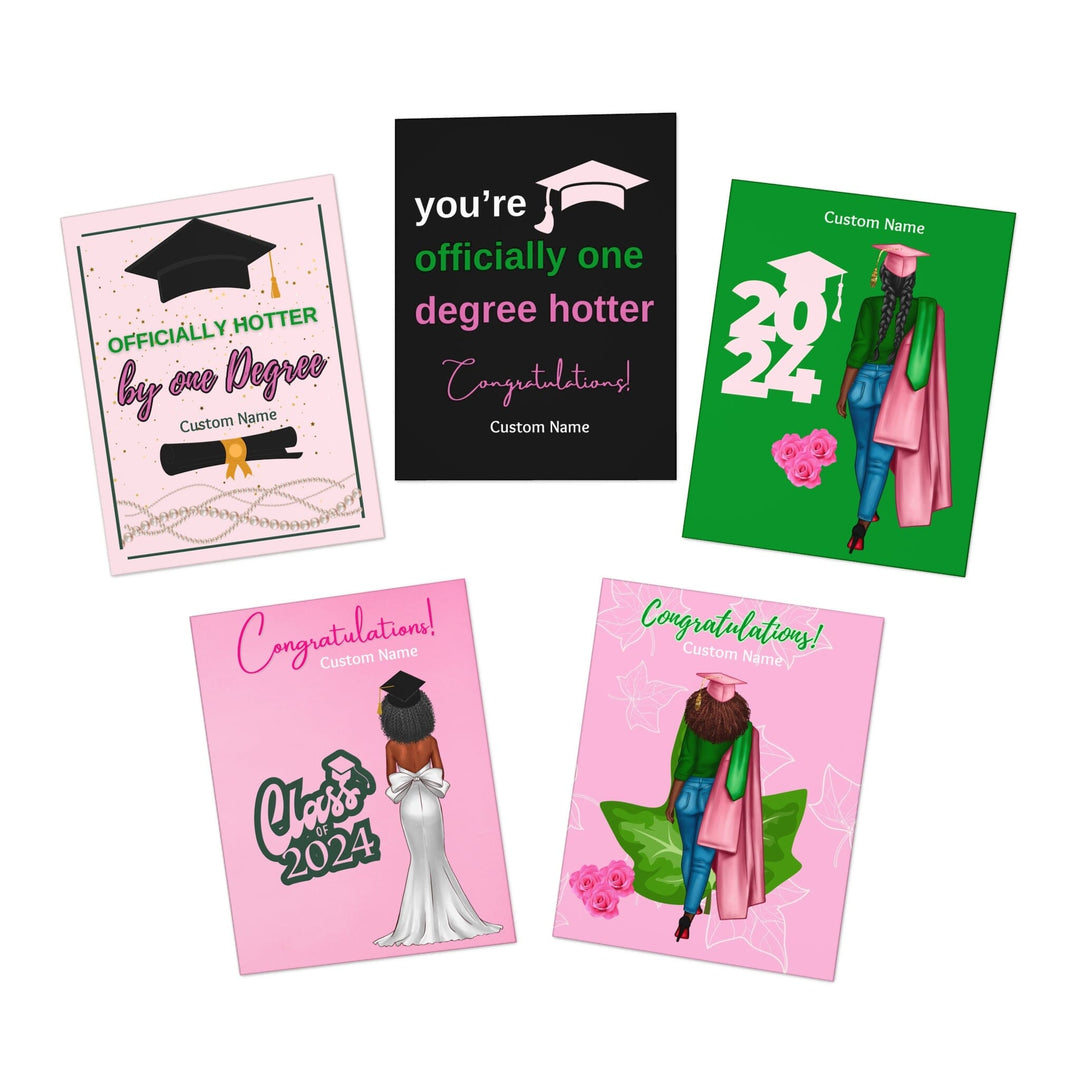 Custom Pink Graduation 2024 Multi-Pack Greeting Cards (5-Pack)