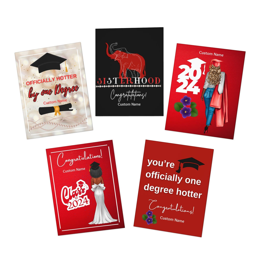 Custom Graduation Red and White Multi-Design Greeting Cards (5-Pack)