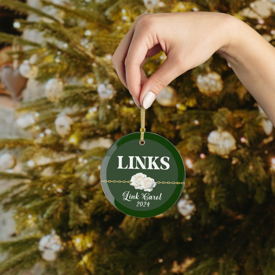 Custom Green and White First Christmas Glass Ornament