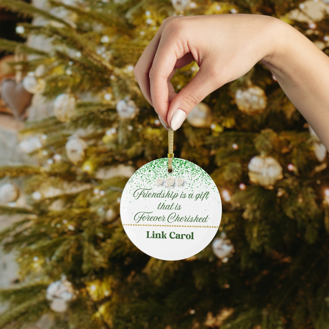 Custom Green and White Forever Cherished Glass  Ornament