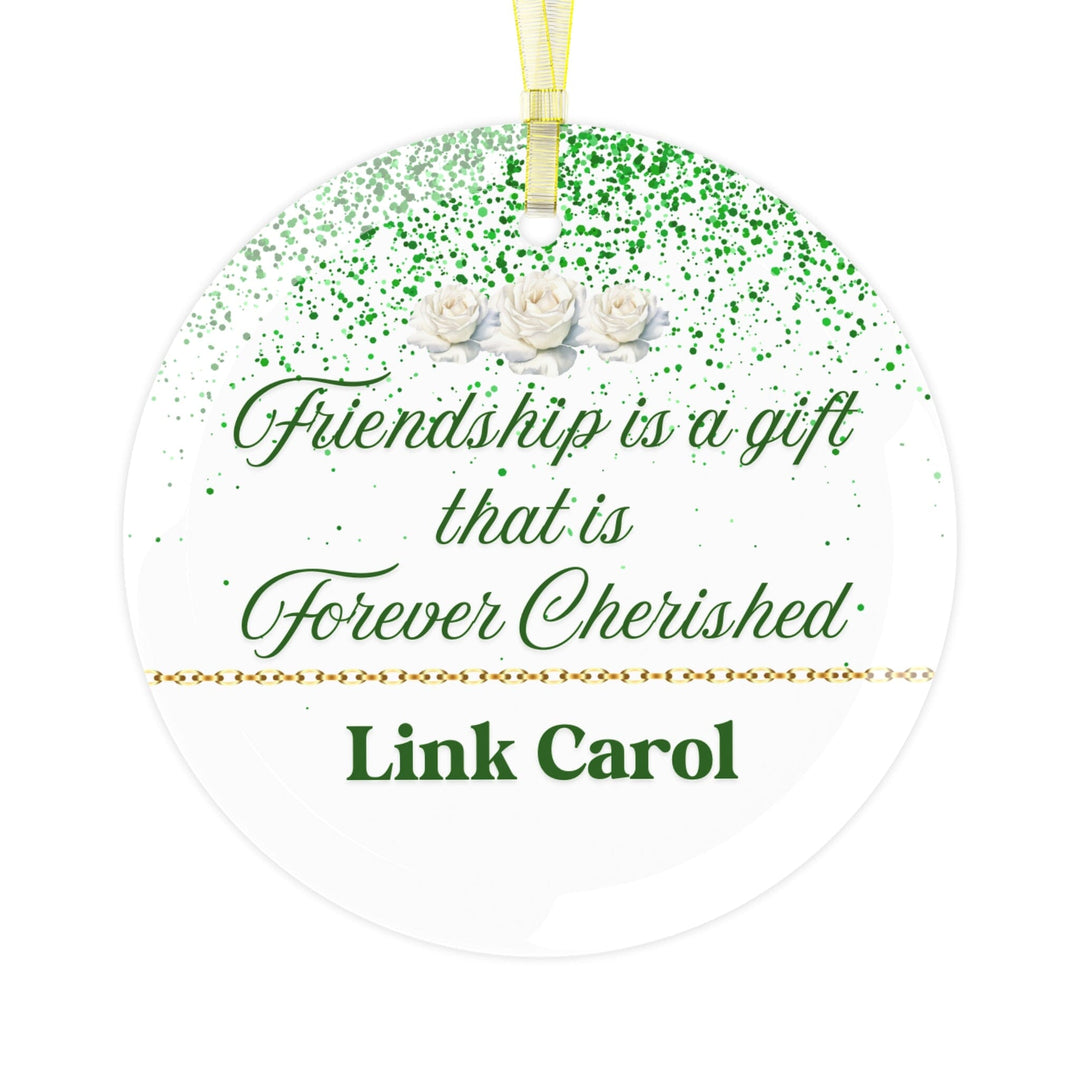 Custom Green and White Forever Cherished Glass  Ornament