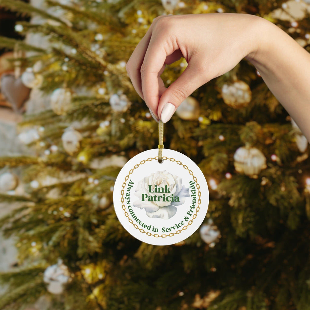 Custom Green and White Service and Friendship Glass Ornament