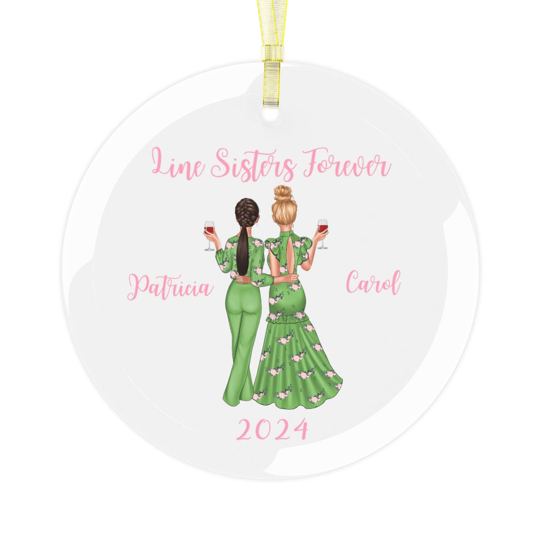 Custom Line Sisters Glass Christmas Ornament