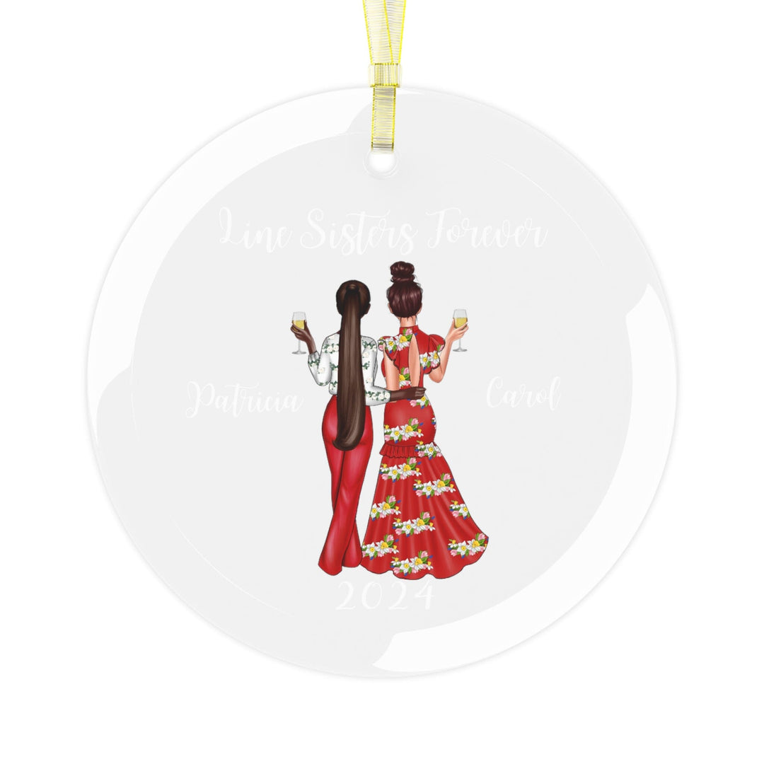 Custom Line Sisters Red and White Glass Christmas Ornament