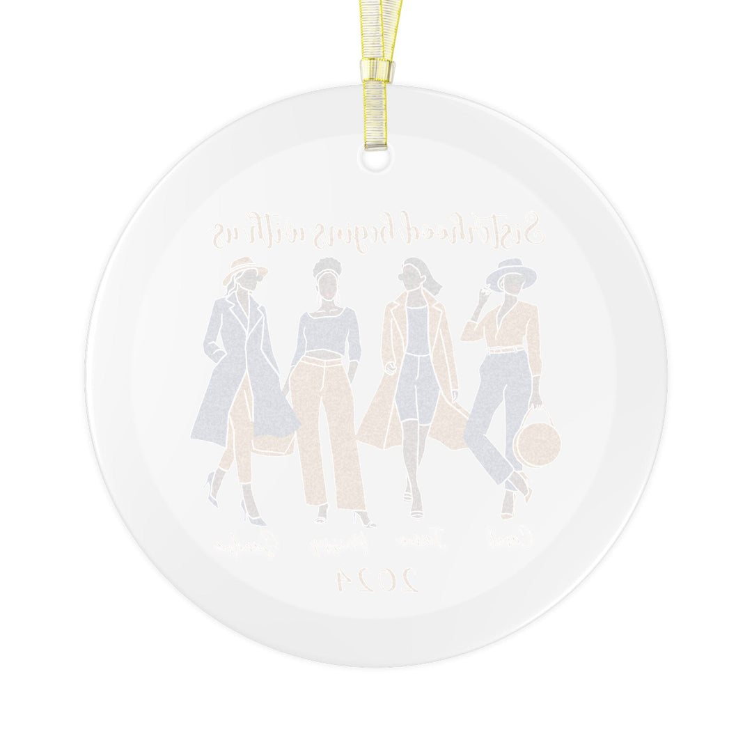 Custom Sisterhood Blue and Gold Glass Christmas Ornament