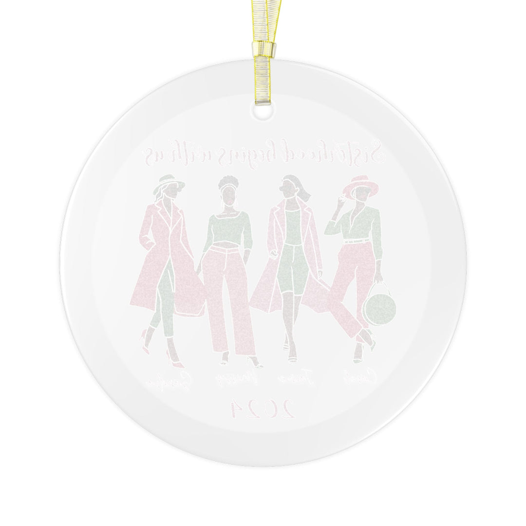 Custom Sisterhood Pink and Green Glass Christmas Ornament