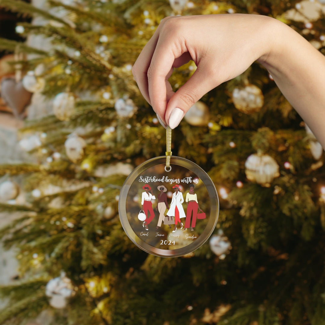 Custom Sisterhood Red and White Glass Christmas Ornament