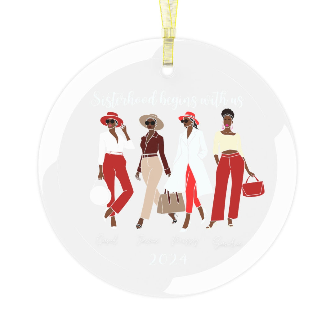 Custom Sisterhood Red and White Glass Christmas Ornament