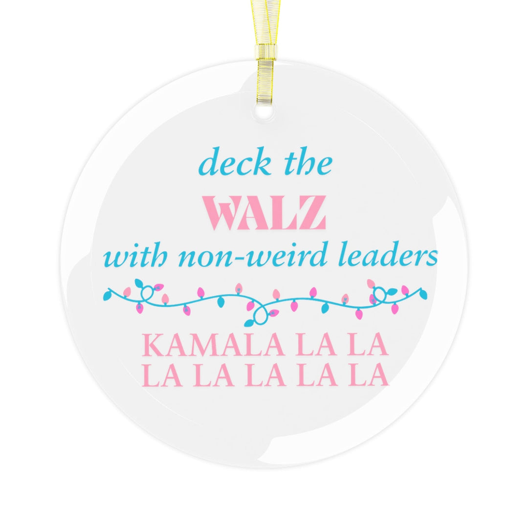 Deck the Walz Kamala Harris Pink and Blue Glass Ornament