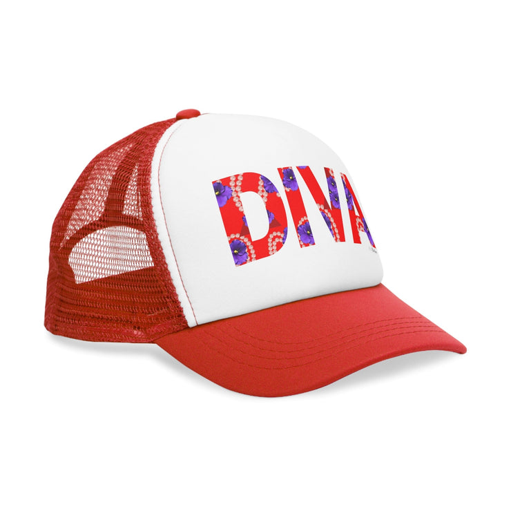 Diva Red and White Trucker Snap Back Cap