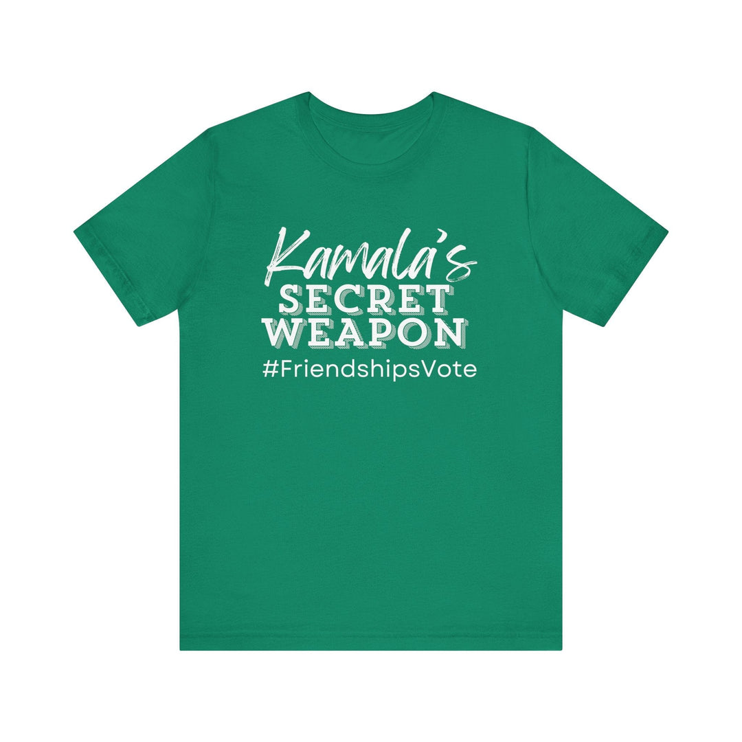 Green and White Kamala's Secret Weapon Links T shirt