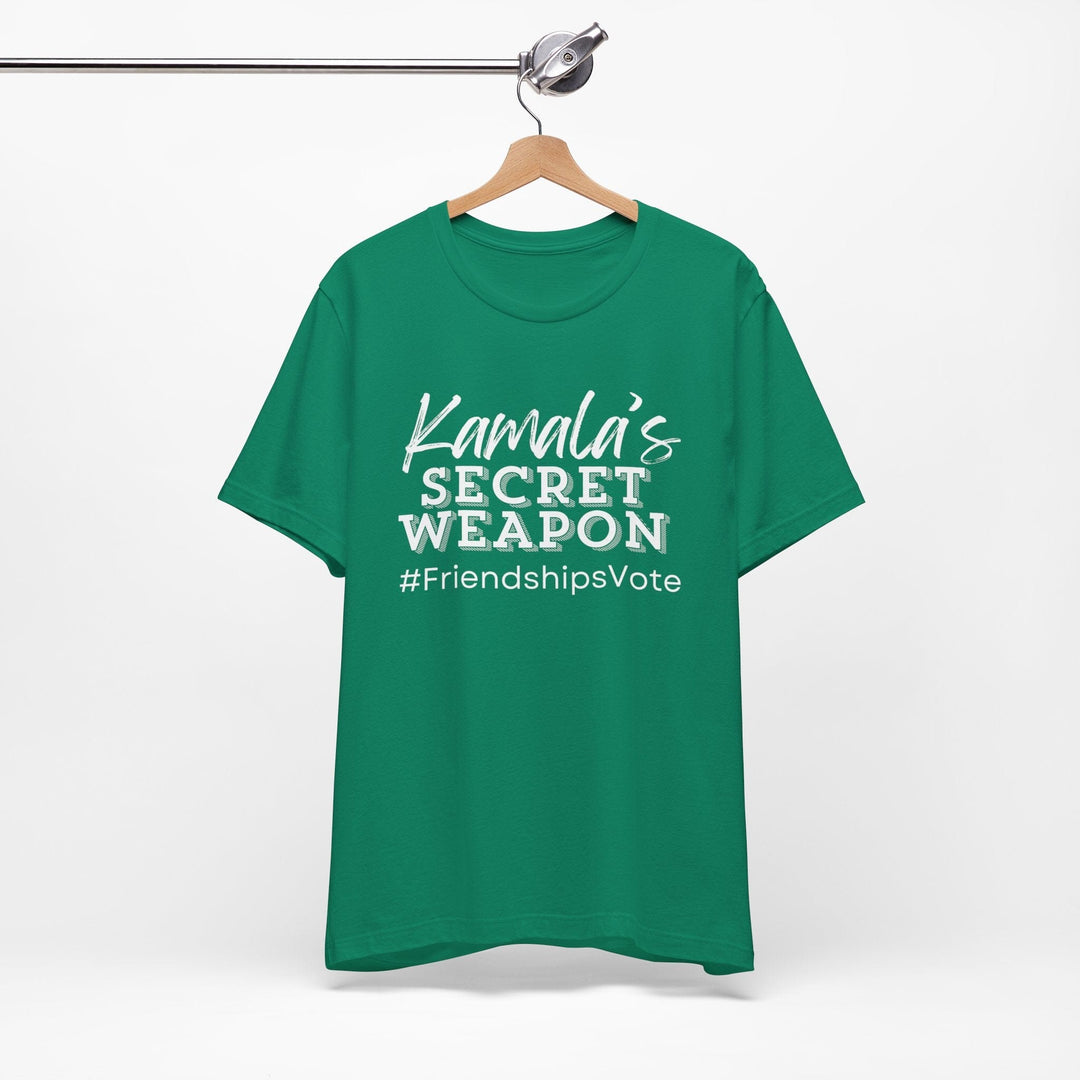 Green and White Kamala's Secret Weapon Links T shirt