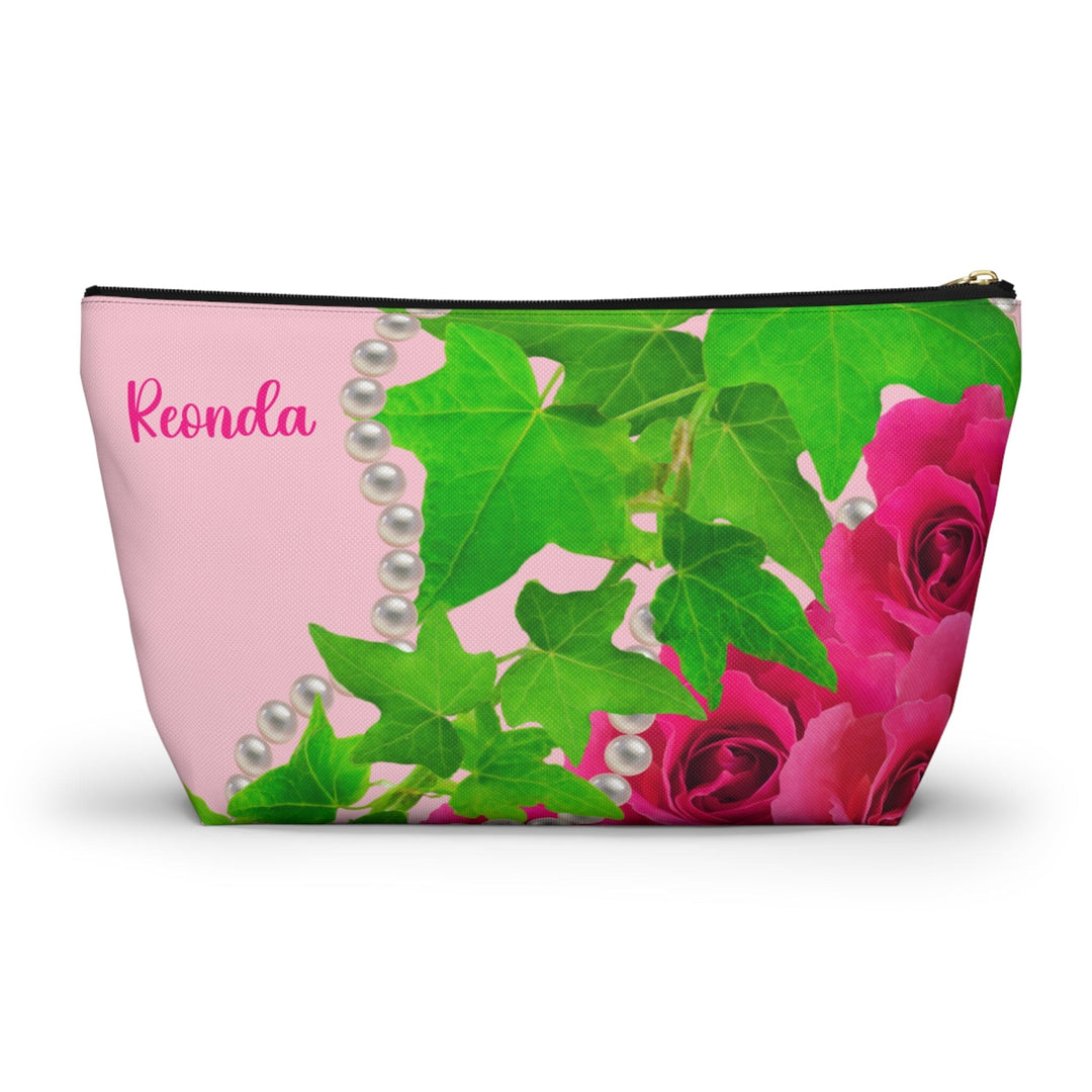 Ivy and Pearls Pink and Green Accessory Pouch w T-bottom