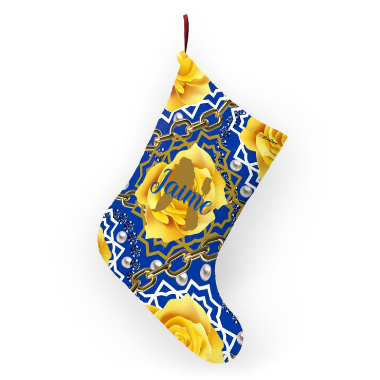 Personalized Blue and Gold Christmas Stocking