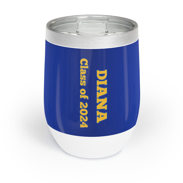 Personalized Blue and Gold Graduation Chill Wine Tumbler