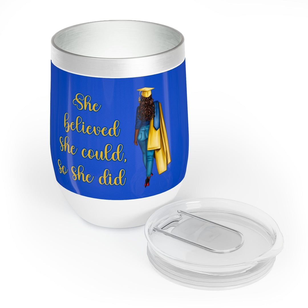 Personalized Blue and Gold Graduation Chill Wine Tumbler